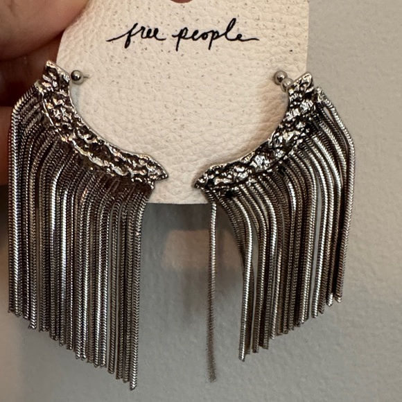 Free People Silver Fringe Statement Earrings - Picture 6 of 6